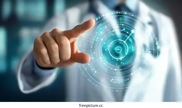 Doctor Interacting with Holographic Medical Technology