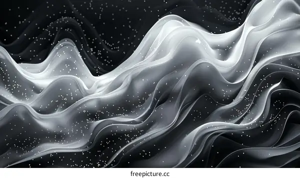 Black and white flowing silk with glitter particles background