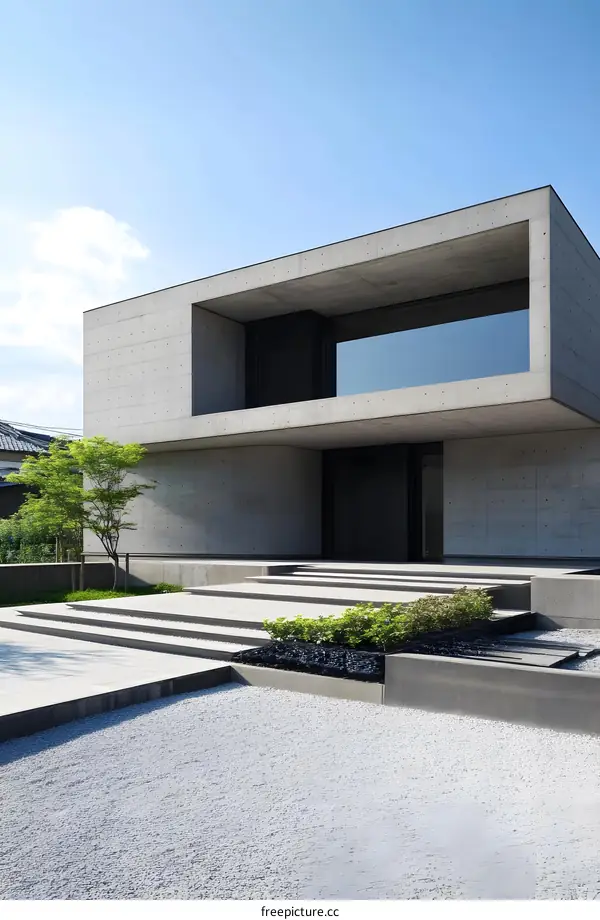 Modern Concrete House with Gravel Garden