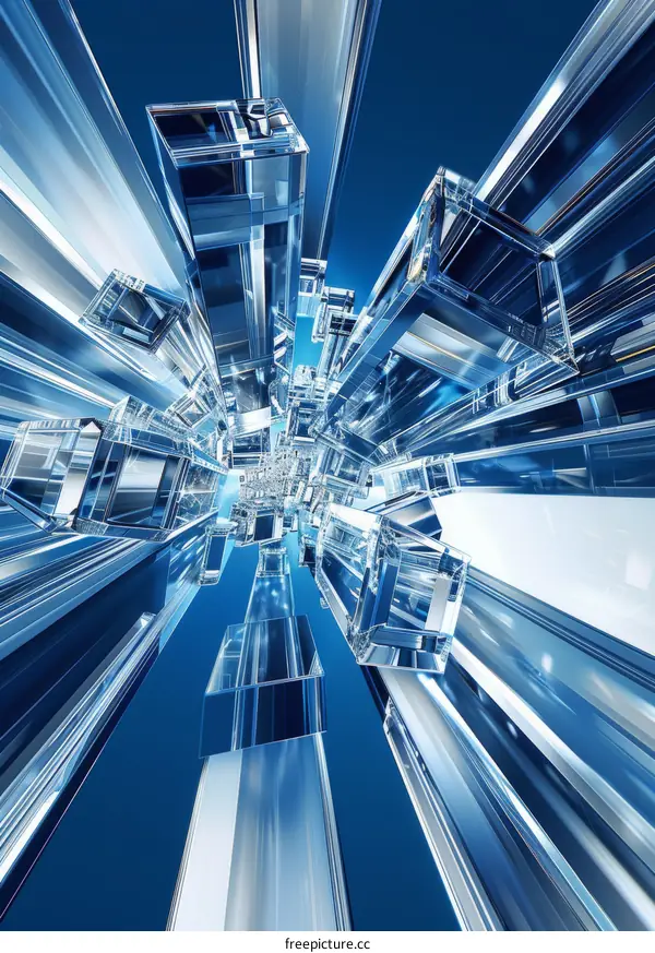 Abstract Blue Crystal Blocks in Space