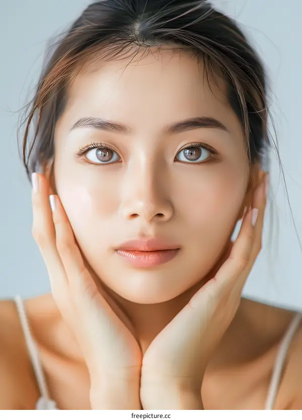 Portrait of a Young Asian Woman with Clear Skin