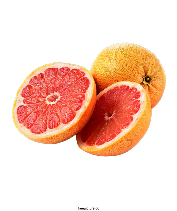 [Transparent Background PNG]Fresh Ripe Grapefruit Slices on White Background
