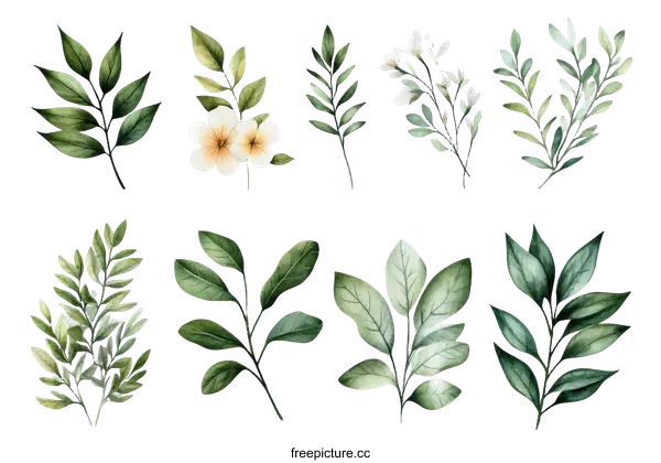 [Transparent Background PNG]Beautiful Watercolor Botanical Illustration Set