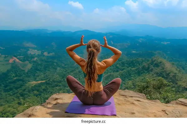 Woman Practicing Yoga on Mountain Peak with Stunning View