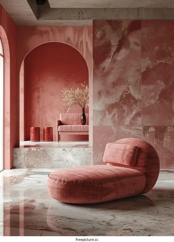Modern Interior Design with a Peachy Rose Accent
