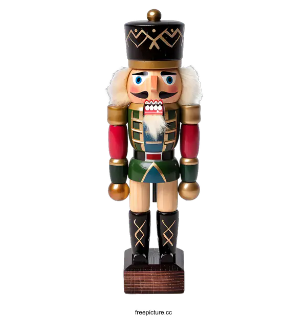 [Transparent Background PNG]Traditional Wooden Nutcracker Toy Decorated with Green and Gold