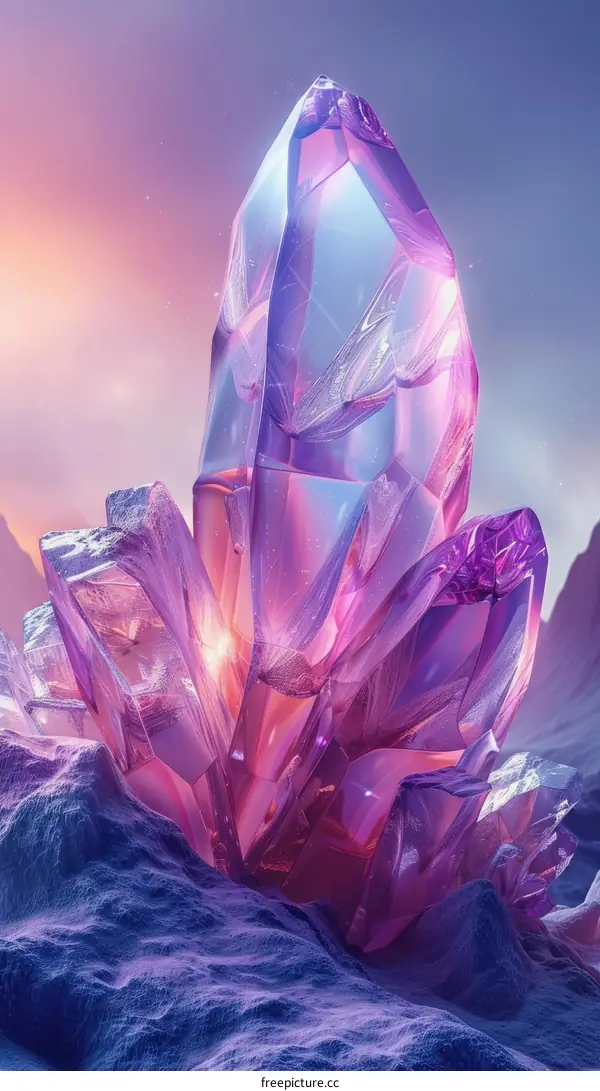 Fantasy landscape with glowing purple crystals