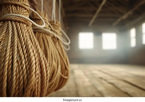 Three Coils of Rope Hang in a Dusty Barn