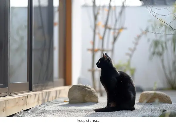 Black Cat in a Zen Garden