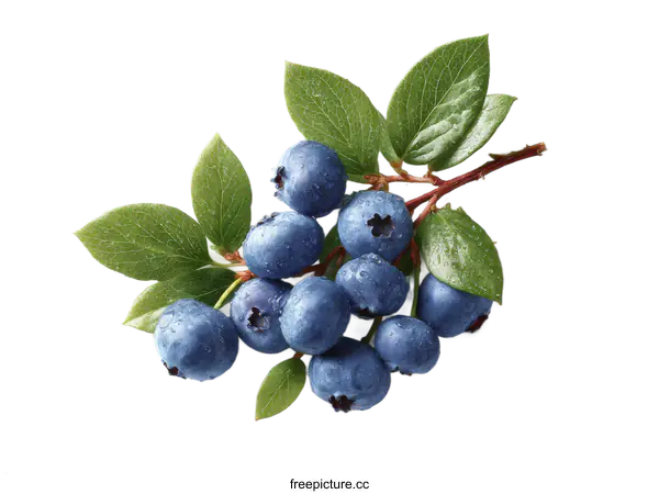 [Transparent Background PNG]Fresh Blueberries with Leaves on White Background