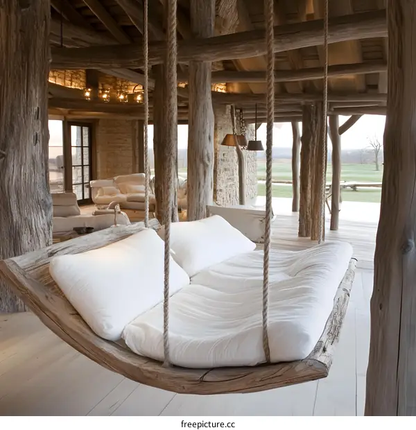 Rustic Wooden Swing Bed In Modern Home