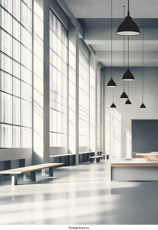 Minimalist Interior Design With Light Streaming Through Large Windows