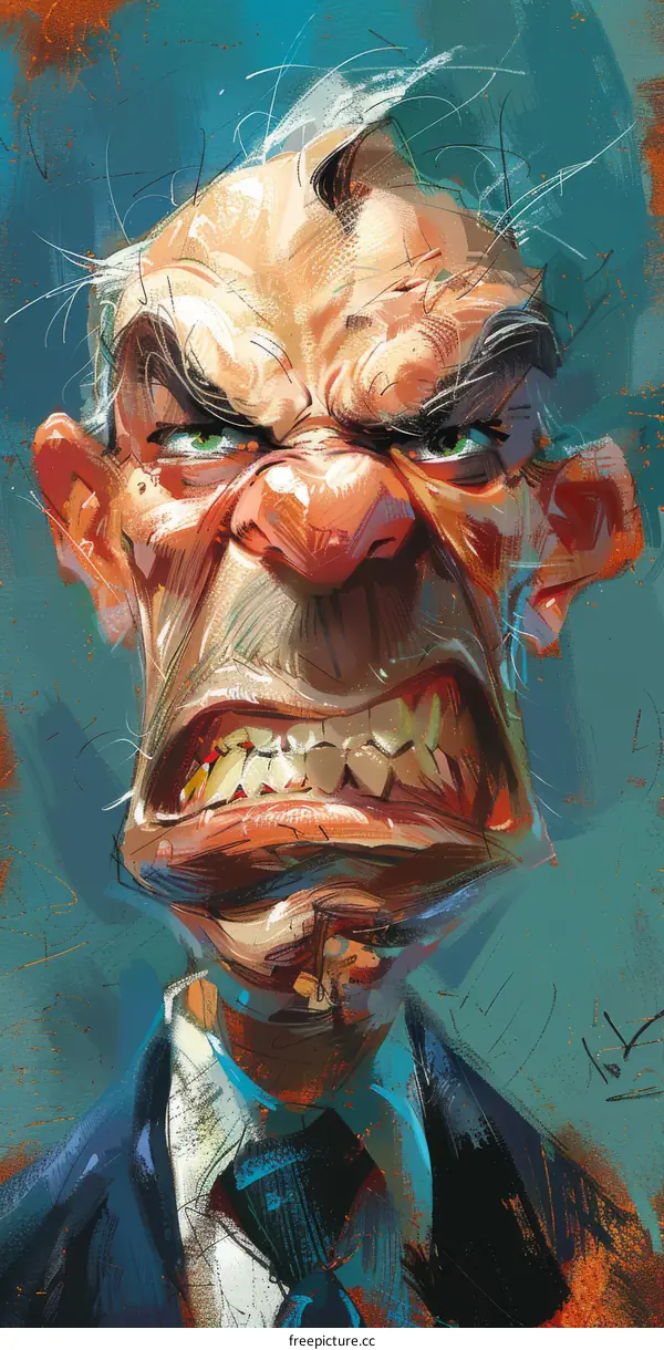 A painting of an old man with a red face and green eyes