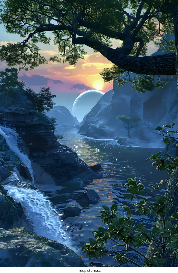 Waterfall in a Fantasy Landscape