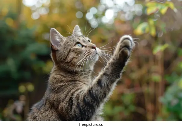 A cat reaching out with its paw