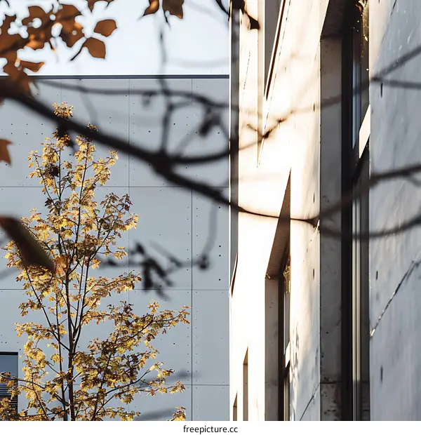 Building Wall with a Small Tree in the Front