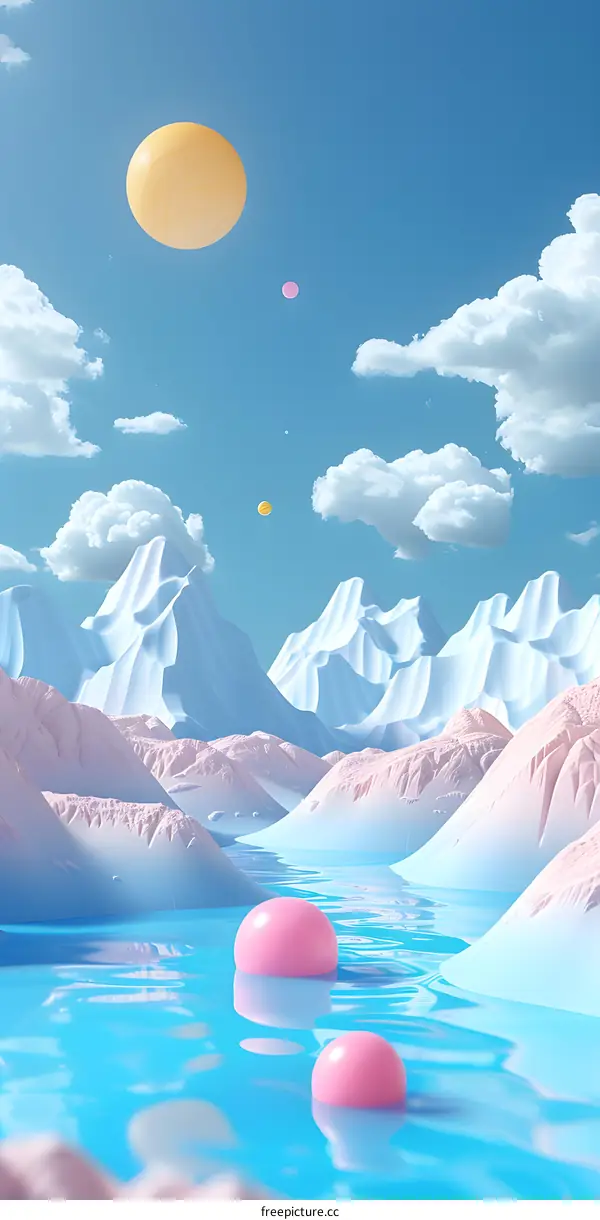 Abstract Dreamy Landscape With Floating Balls