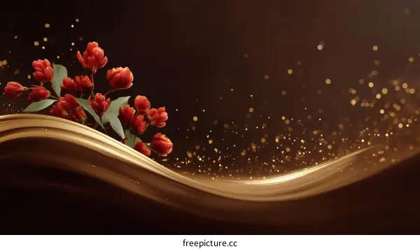 Luxury Gold Liquid Abstract Background with Flowers