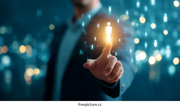 Businessman selecting a person from a network