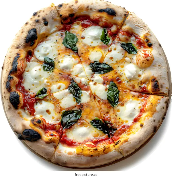 Pizza with basil leaves