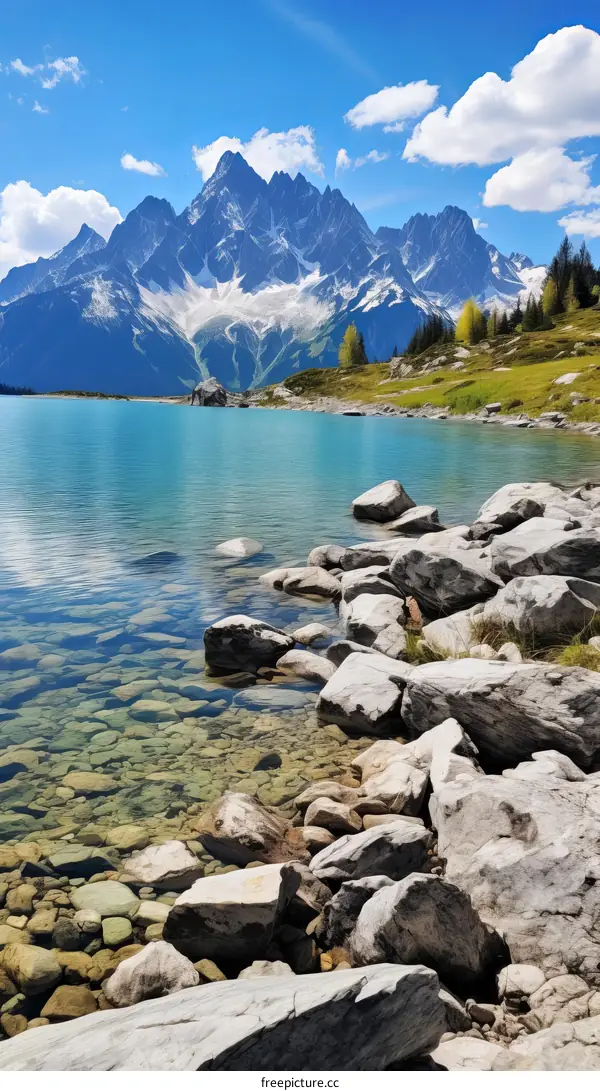 Mountains, lake and rocks in the summer