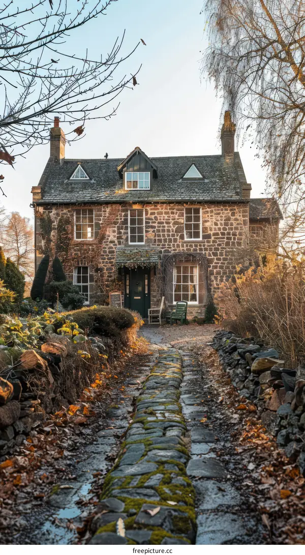 Stone country house with a garden path