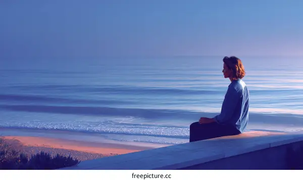 Coastal Serenity: Woman Contemplating the Ocean