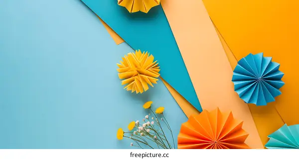 Abstract Paper Flowers on Colored Background