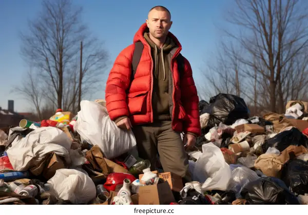 portrait of a man standing in a landfill