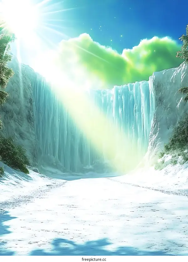 Frozen Waterfall in a Winter Landscape