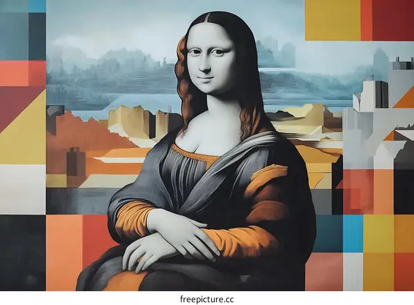 Mona Lisa Modern Art Painting with Geometric Background