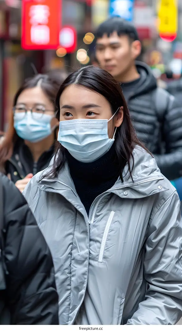 Woman Wearing a Face Mask Walking on a Street