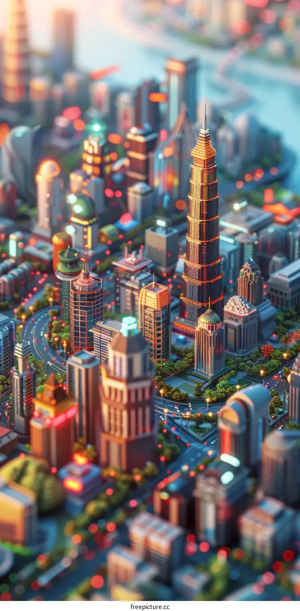 Pixelated Cityscape Skyline Architecture