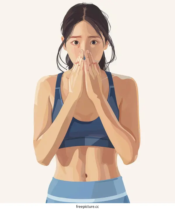 embarrassed woman in sportswear covering her mouth with hands