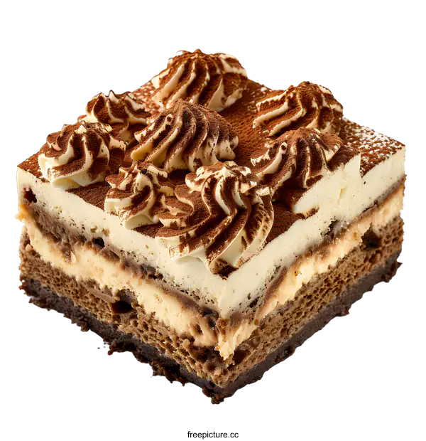 [Transparent Background PNG]Tiramisu cake with cream and cocoa powder
