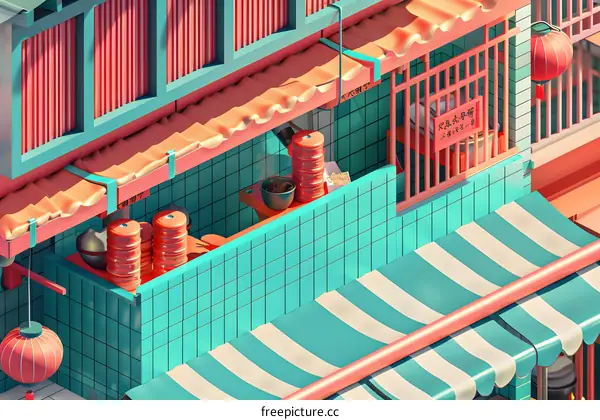 Chinese Street Food Stall Illustration