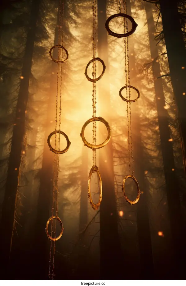 Glowing rings in a dark forest