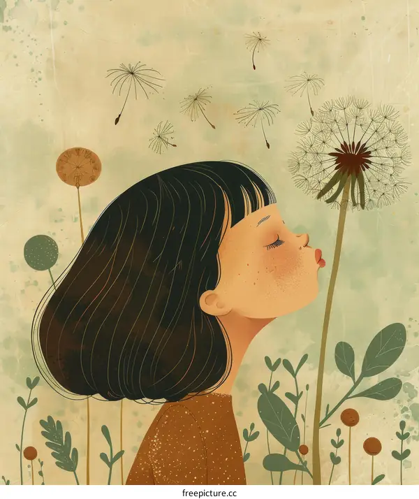 Girl Blowing Dandelion Seeds