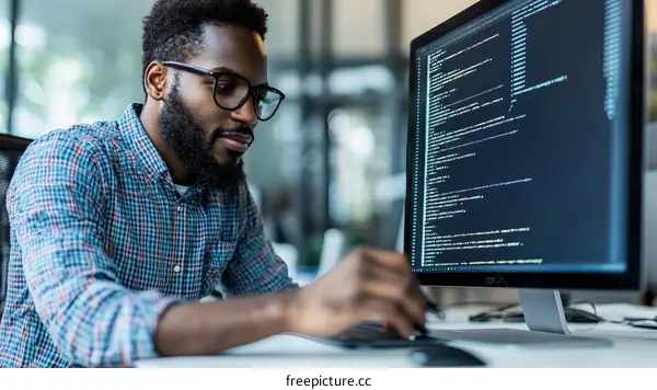 Focused Programmer at Work in Office