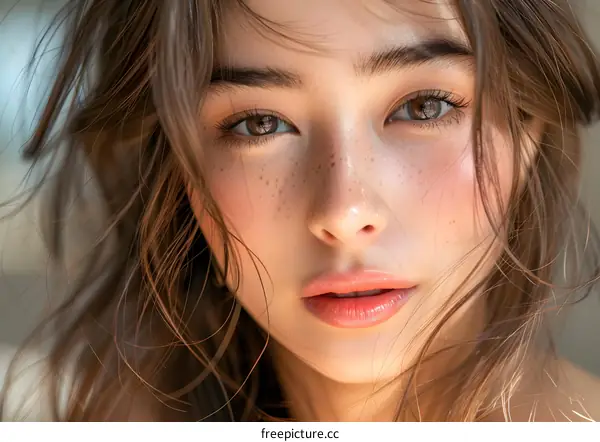 portrait of a young woman with freckles