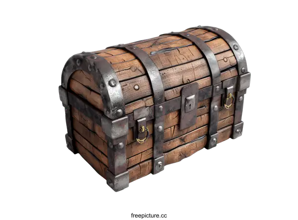 [Transparent Background PNG]An old wooden treasure chest with rusty metal.
