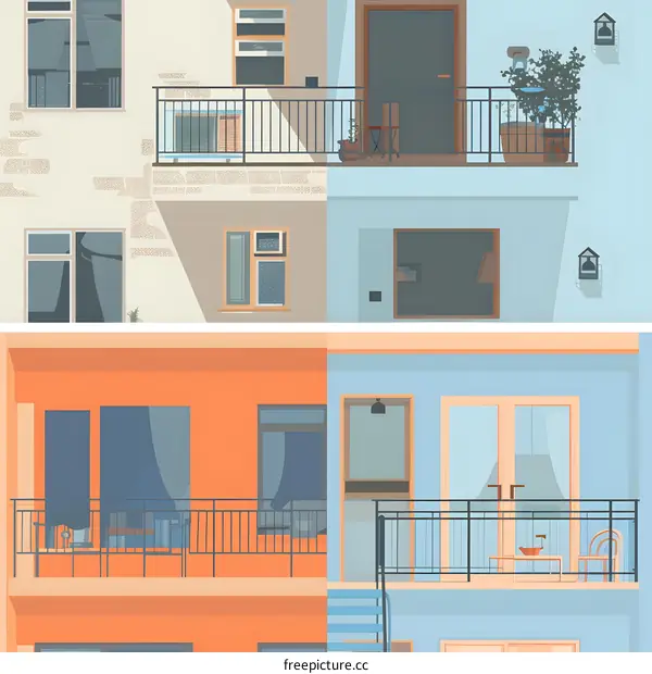 Modern Illustration of Colorful Apartment Building Facade