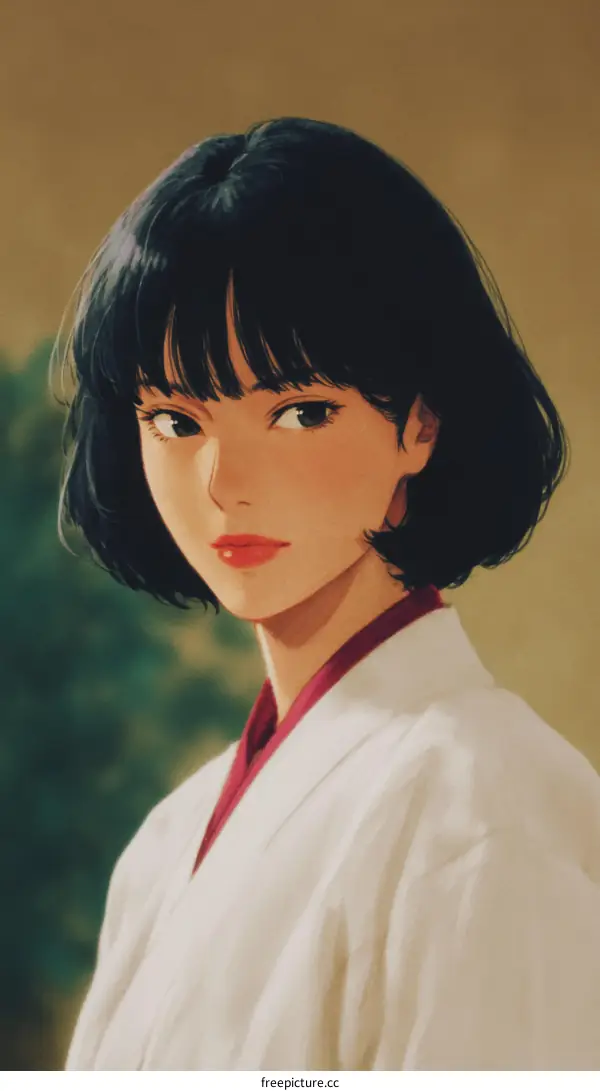 Elegant Asian Woman in Traditional Attire Illustration