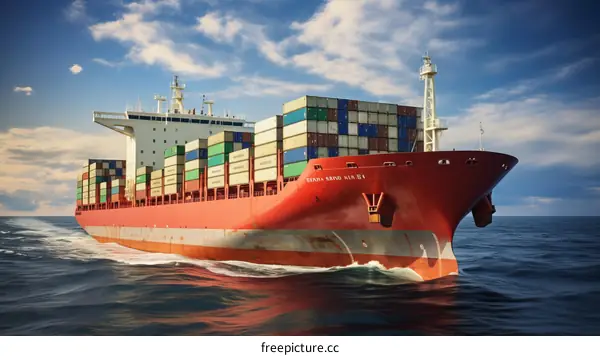 Cargo Ship on the Open Ocean