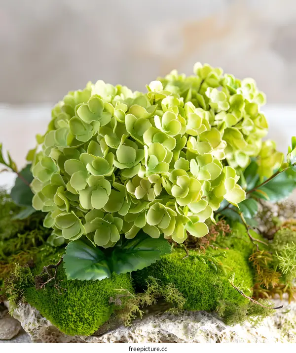 Green Hydrangea Flowers with Moss