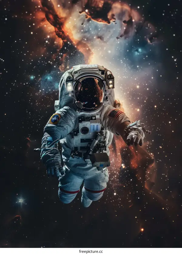 Astronaut in spacesuit floating in the vastness of space