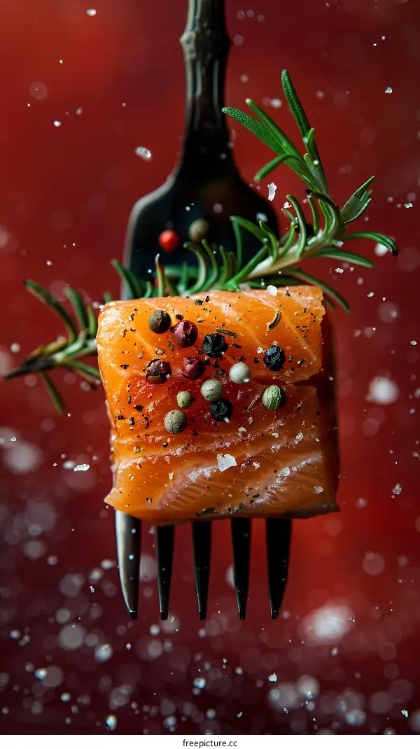 Raw Salmon Fillet on a Fork
