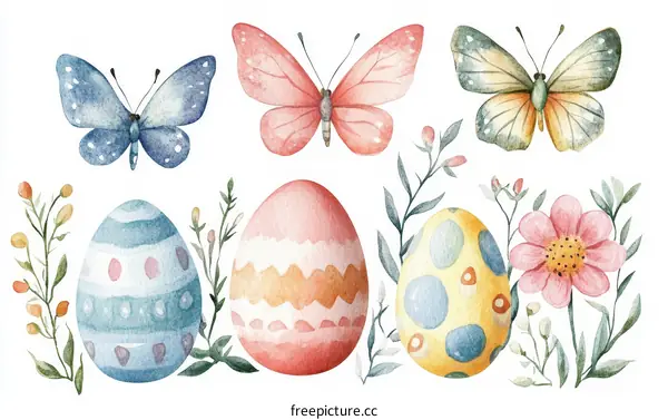 Charming Easter Illustration with Butterflies and Eggs