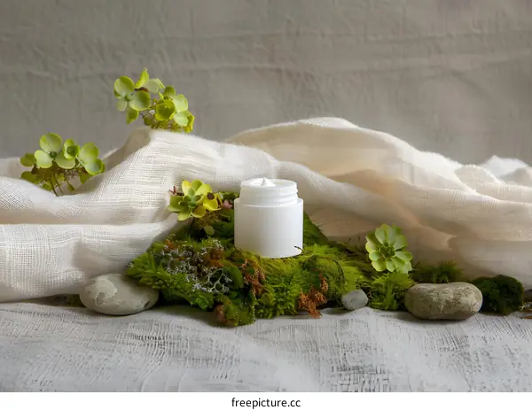 Natural Skincare Cream with Green Moss and Rocks