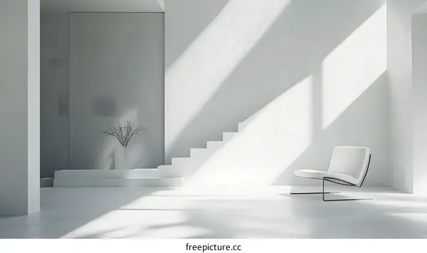 Minimalist Interior Design with White Chair and Stairs
